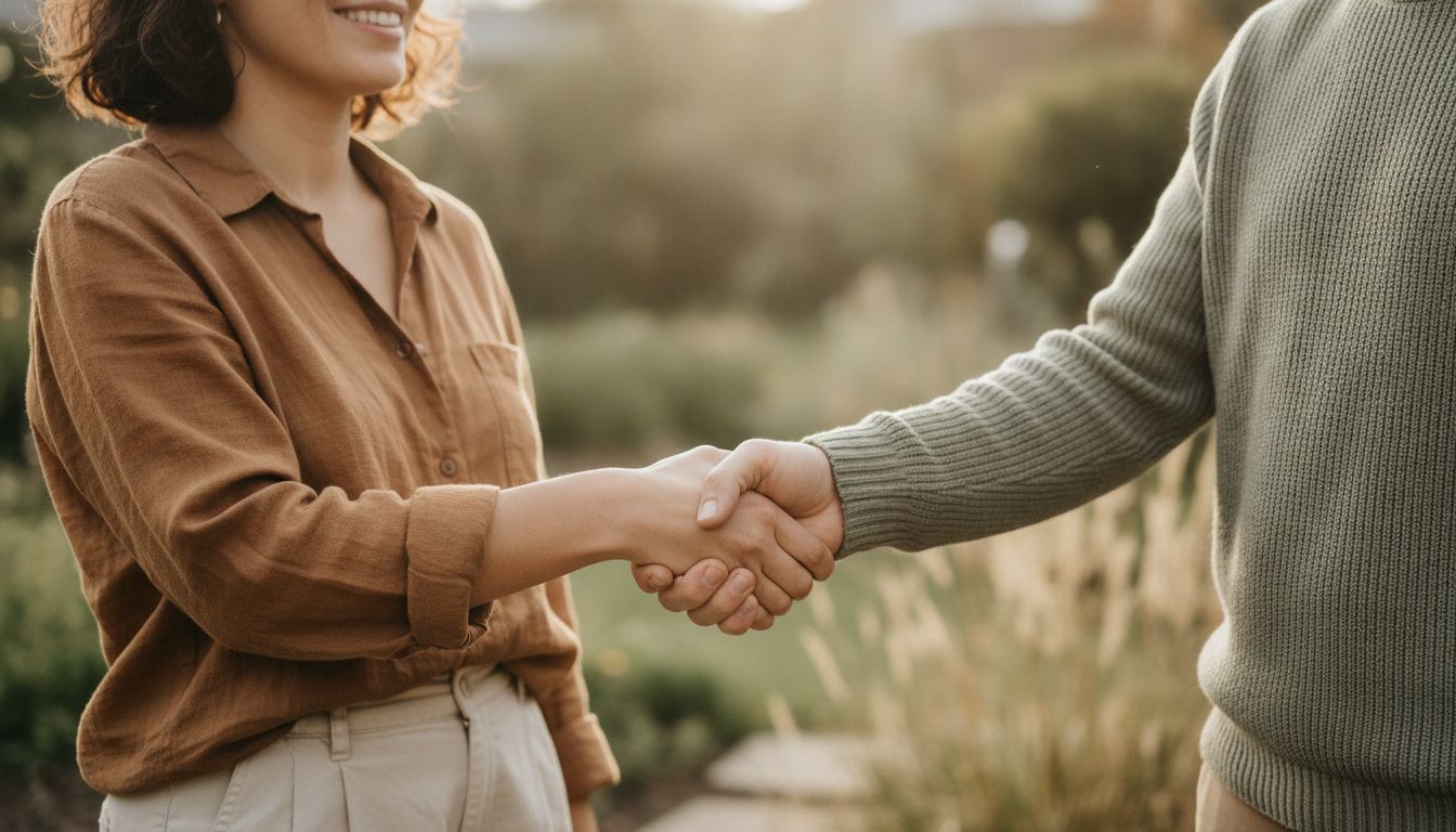 Deux personnes se serrant chaleureusement la main, gros plan, confiance et accord